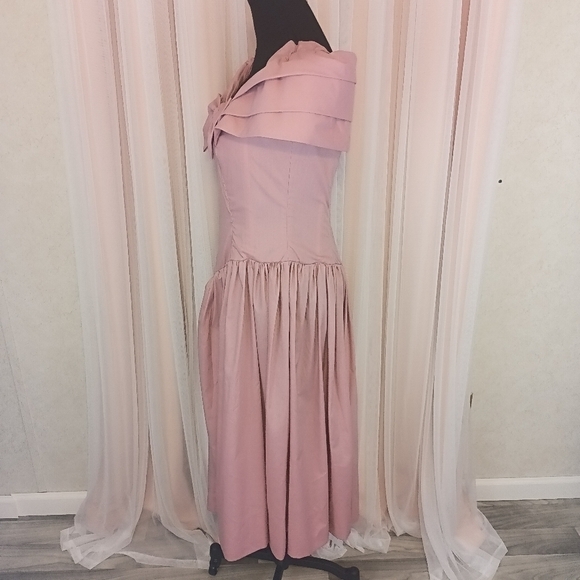 Vintage 80s Homemade Pink Cottagecore Off Shoulder Maxi Dress Romantic - Picture 3 of 7